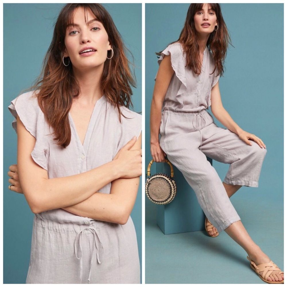 Anthropologie Ruffled Linen Jumpsuit Nwt Size Large